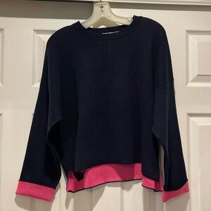Autumn Cashmere Oversized Block crewneck Navy & Pink Sweater. Cotton Blend Sz L